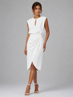 Women’s Keyhole Neck Midi Dress – Ruched Waist Elegant Fit