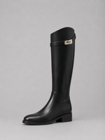 Women’s Knee High Leather Look Riding Boots – Buckle Detail Flat Boots