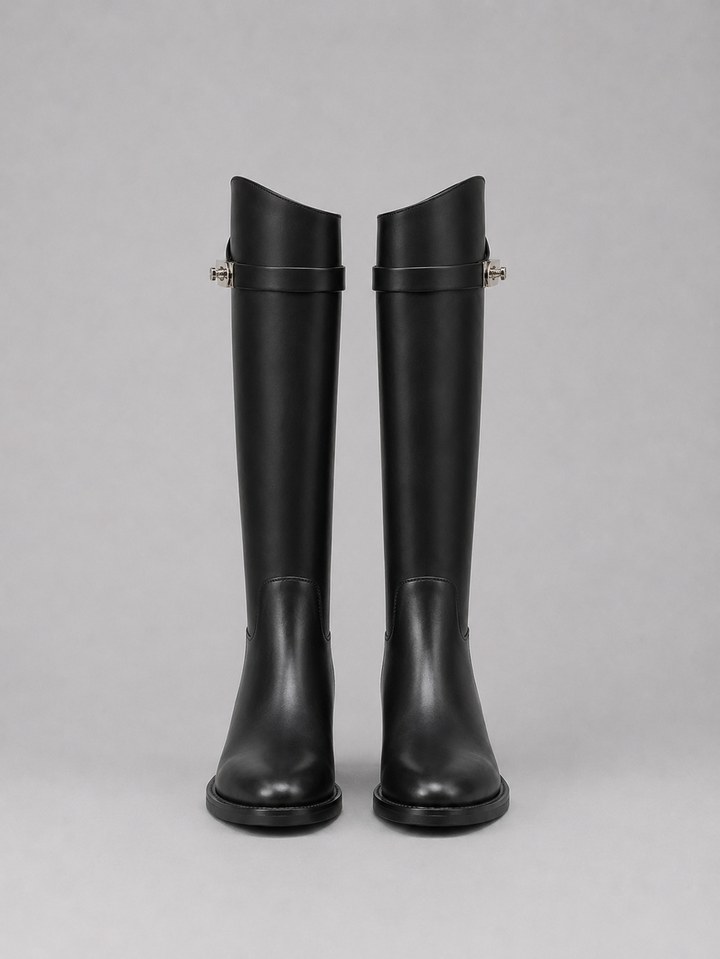 Women’s Knee High Leather Look Riding Boots – Buckle Detail Flat Boots