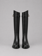 Women’s Knee High Leather Look Riding Boots – Buckle Detail Flat Boots