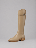 Women’s Knee High Leather Look Riding Boots – Buckle Detail Flat Boots