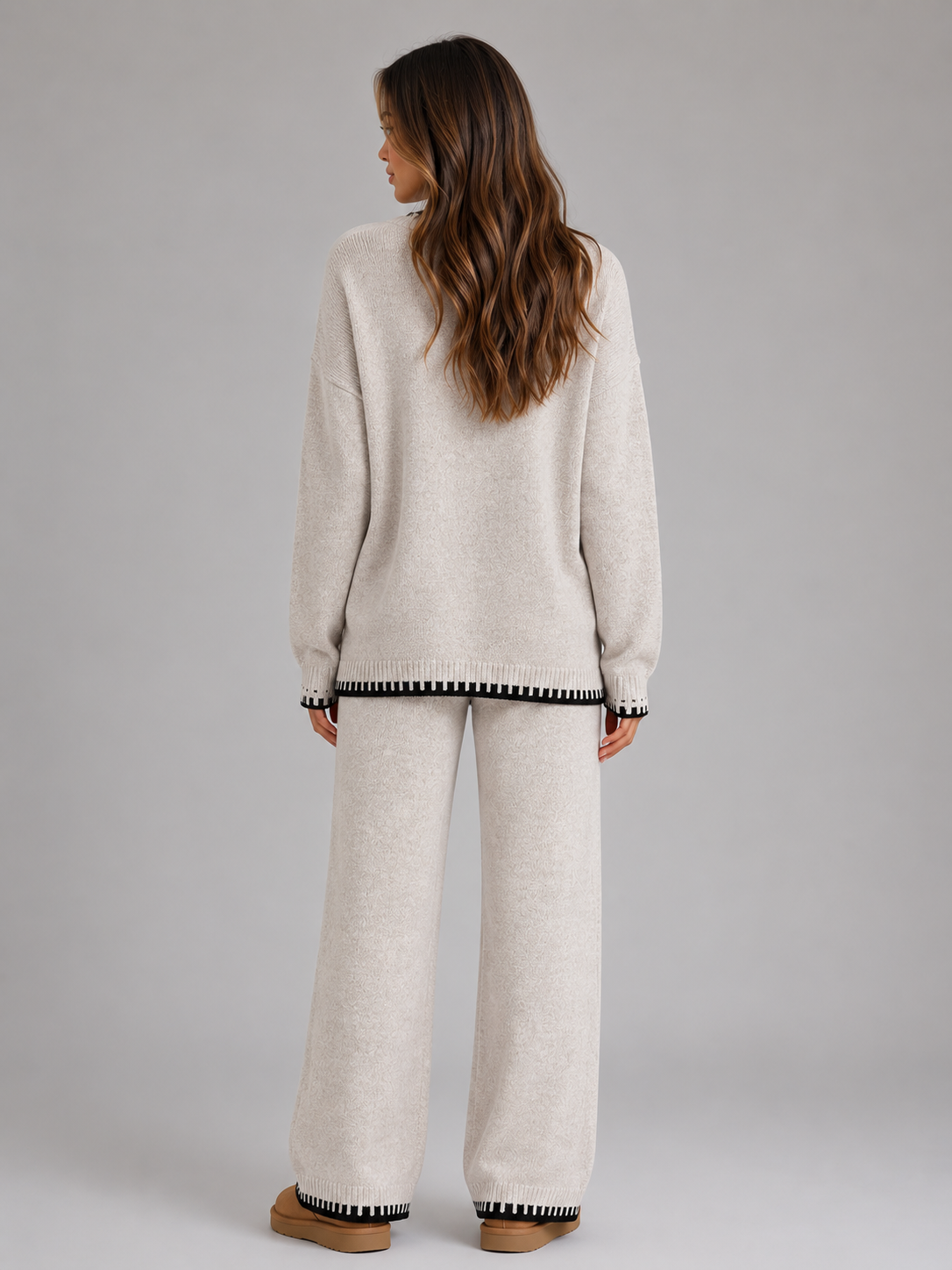 Women’s Knitted Co-Ord Set – Relaxed Jumper & Wide Leg Trousers