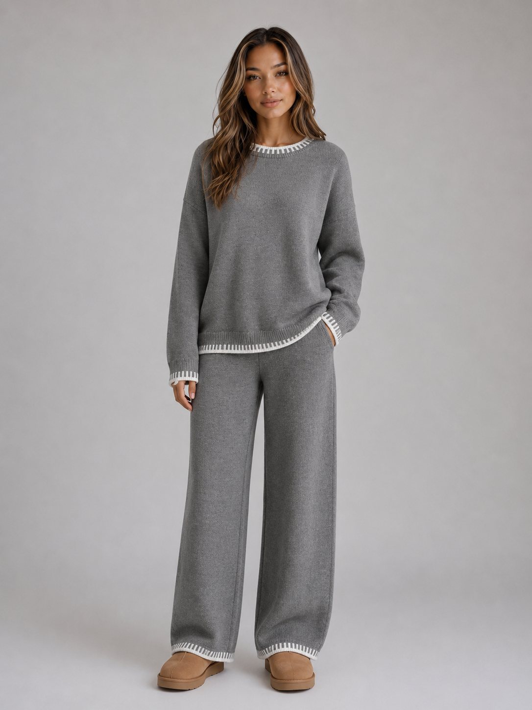 Women’s Knitted Co-Ord Set – Relaxed Jumper & Wide Leg Trousers