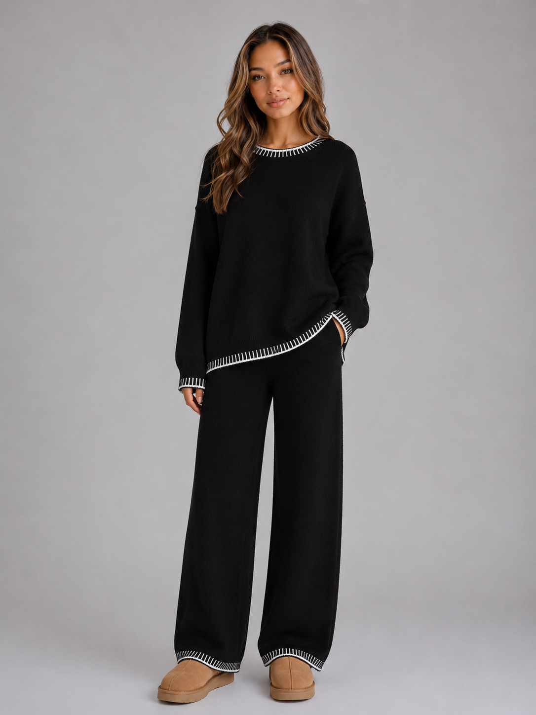 Women’s Knitted Co-Ord Set – Relaxed Jumper & Wide Leg Trousers