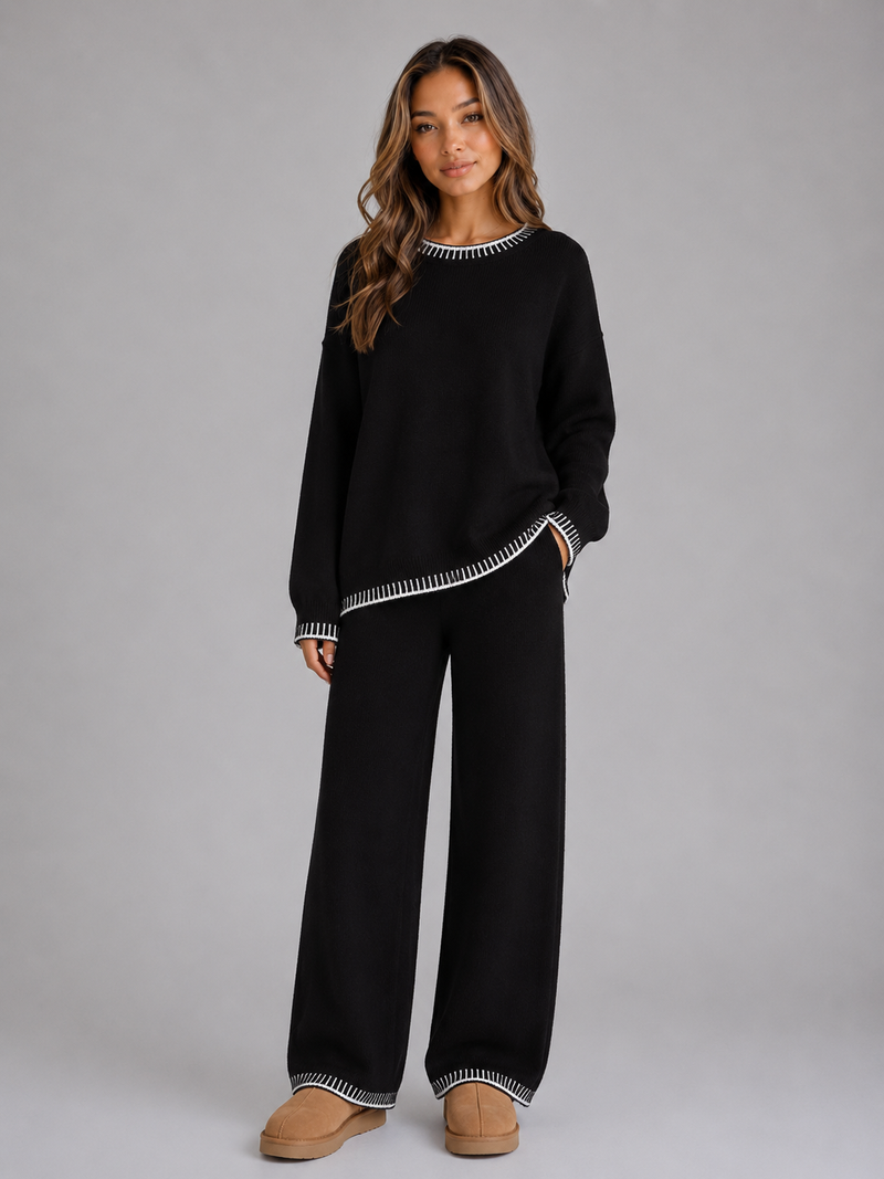 Women’s Knitted Co-Ord Set – Relaxed Jumper & Wide Leg Trousers