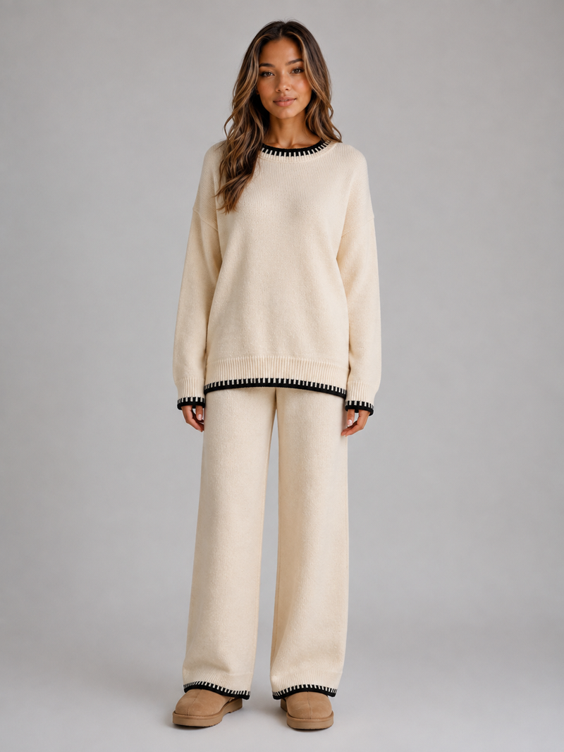 Women’s Knitted Co-Ord Set – Relaxed Jumper & Wide Leg Trousers