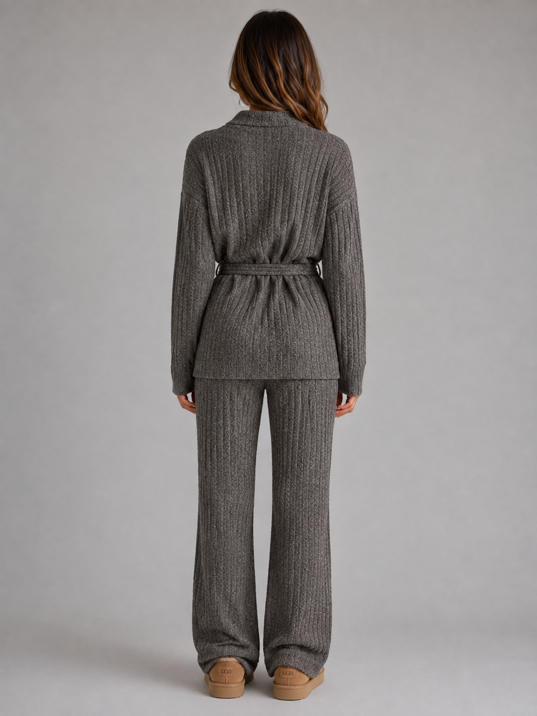 Women’s Knitted Two-Piece Set – Roll Neck Jumper & Wide Leg Trousers Outfit