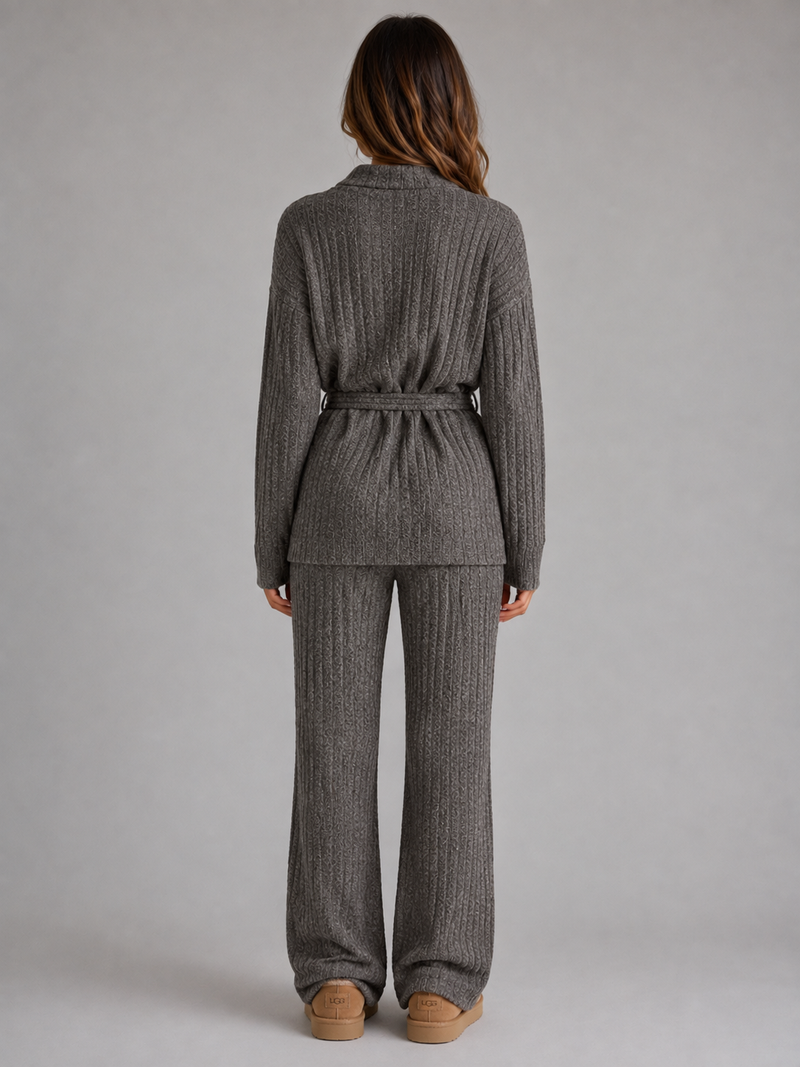 Women’s Knitted Two-Piece Set – Roll Neck Jumper & Wide Leg Trousers Outfit