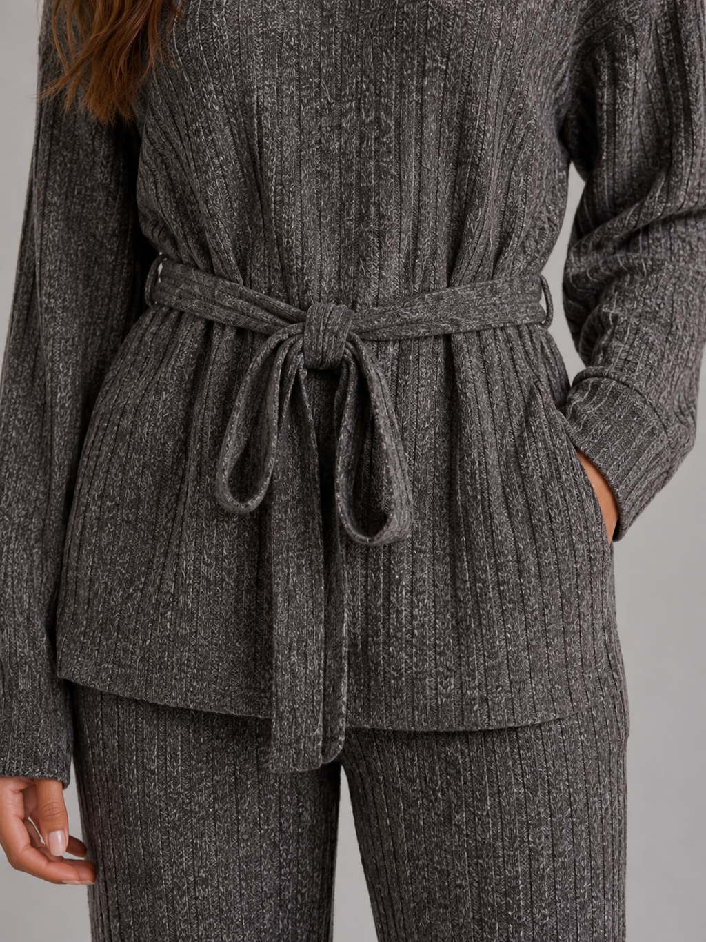 Women’s Knitted Two-Piece Set – Roll Neck Jumper & Wide Leg Trousers Outfit