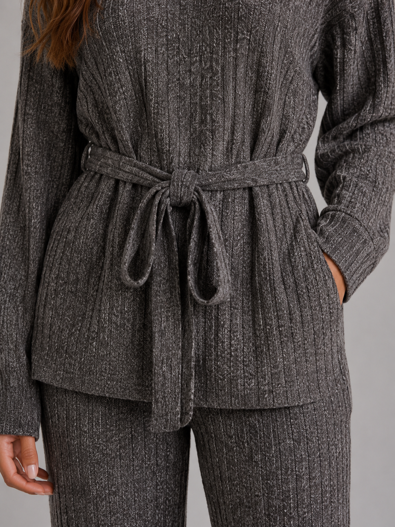 Women’s Knitted Two-Piece Set – Roll Neck Jumper & Wide Leg Trousers Outfit