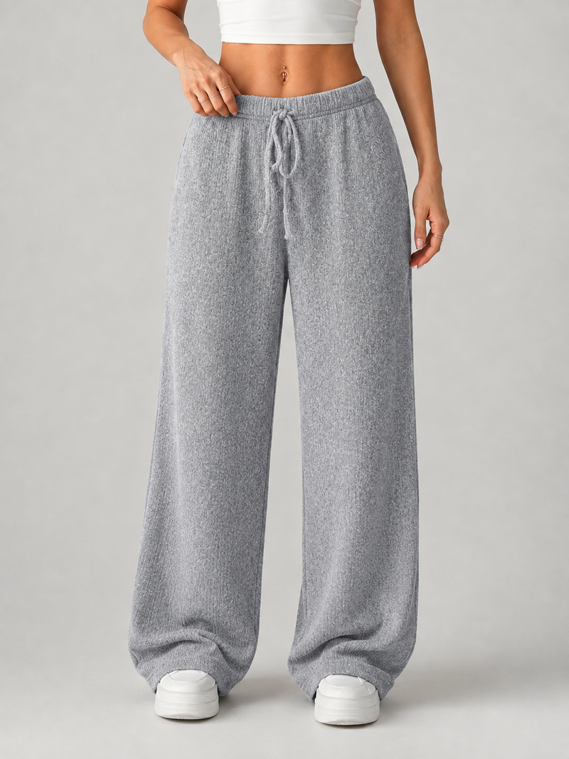 Women’s Knitted Wide Leg Trousers – High Waist Drawstring Pants