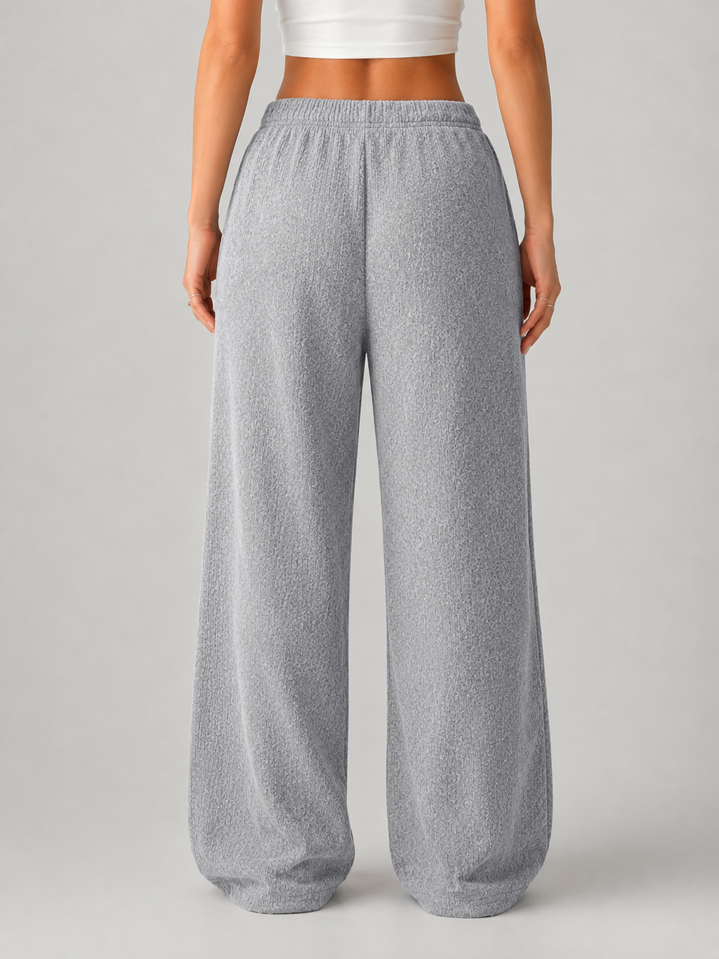 Women’s Knitted Wide Leg Trousers – High Waist Drawstring Pants