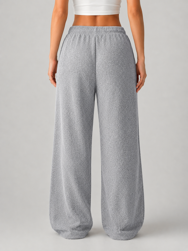 Women’s Knitted Wide Leg Trousers – High Waist Drawstring Pants