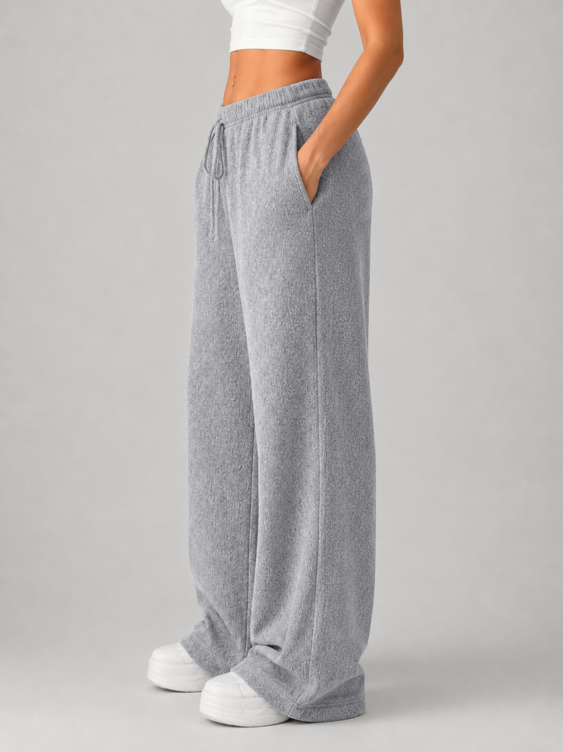 Women’s Knitted Wide Leg Trousers – High Waist Drawstring Pants