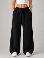Women’s Knitted Wide Leg Trousers – High Waist Drawstring Pants