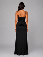 Women's Lace Bodice Maxi Dress – Ruched Evening Gown