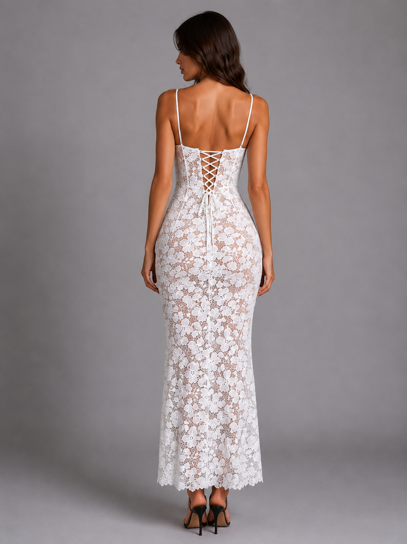 Women’s Lace Maxi Dress – Elegant Sculpted Fit