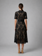 Women’s Lace Midi Dress – High Neck Elegant A-Line Silhouette
