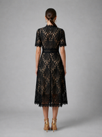 Women’s Lace Midi Dress – High Neck Elegant A-Line Silhouette