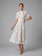 Women’s Lace Midi Dress – High Neck Elegant A-Line Silhouette
