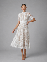 Women’s Lace Midi Dress – High Neck Elegant A-Line Silhouette