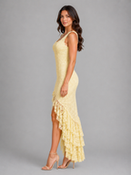 Women's Lace Ruffle Hem Maxi Dress – High Split Style