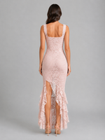 Women's Lace Ruffle Hem Maxi Dress – High Split Style
