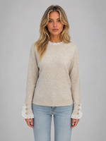 Women’s Lace Trim Knitted Jumper – Crew Neck Long Sleeve Top
