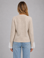 Women’s Lace Trim Knitted Jumper – Crew Neck Long Sleeve Top