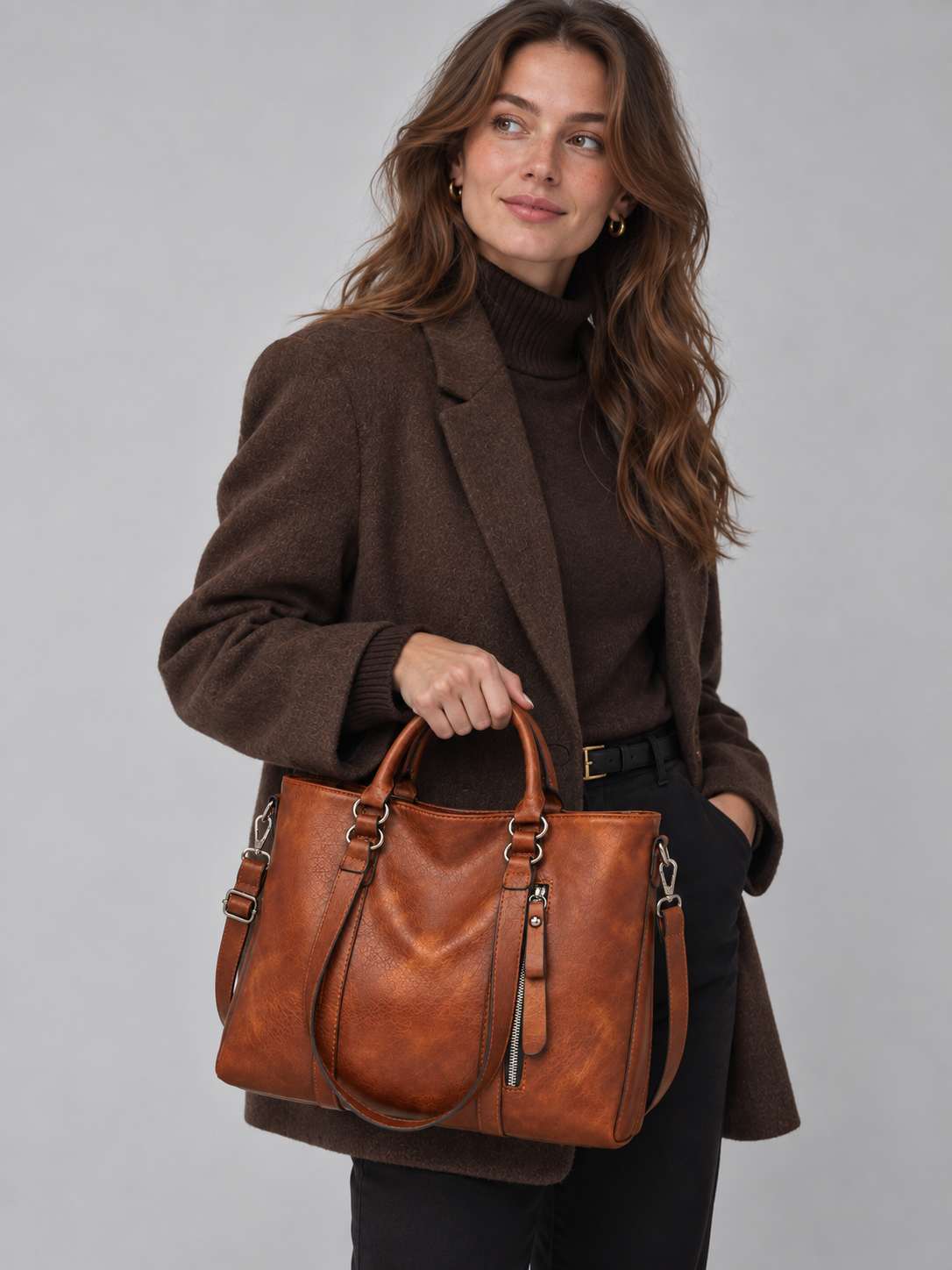 Women’s Large Leather Tote Bag – Shoulder & Crossbody Handbag