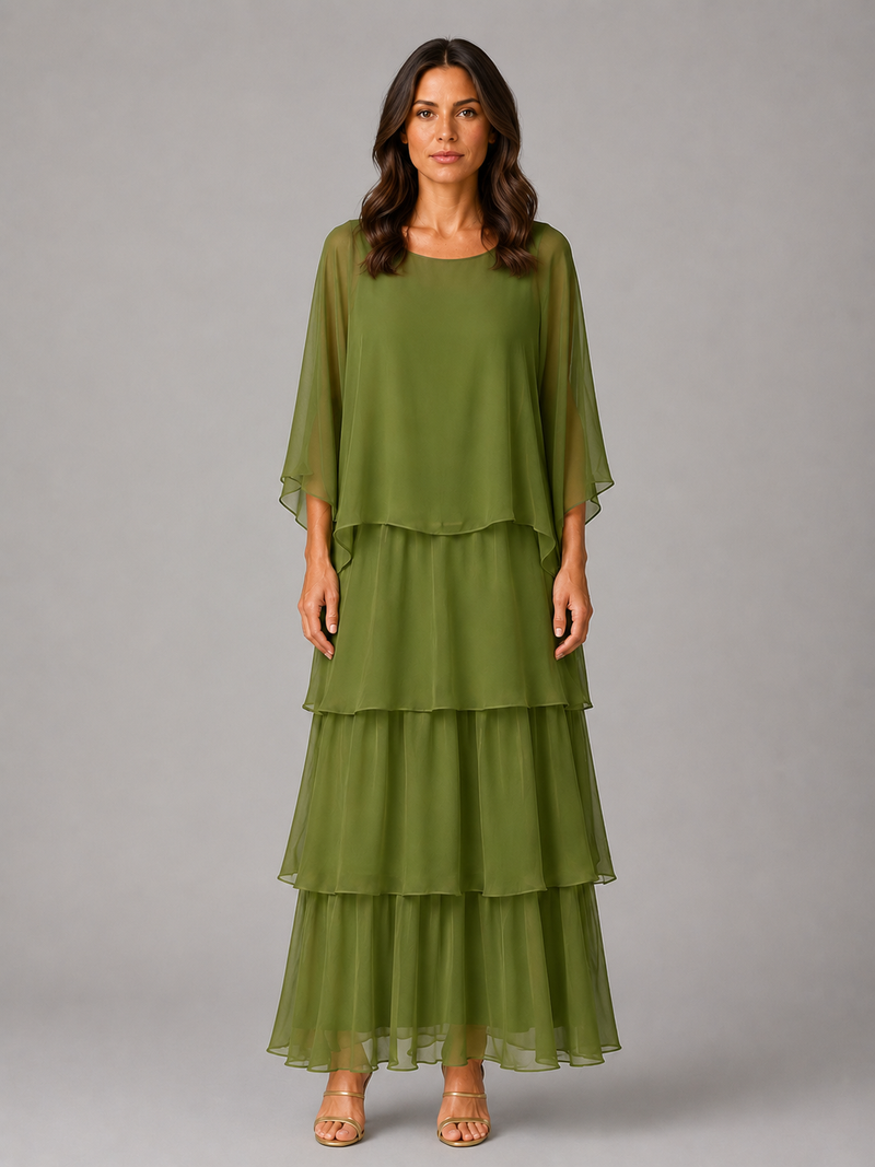 Women's Layered Chiffon Maxi Dress – Elegant Flowing Silhouette