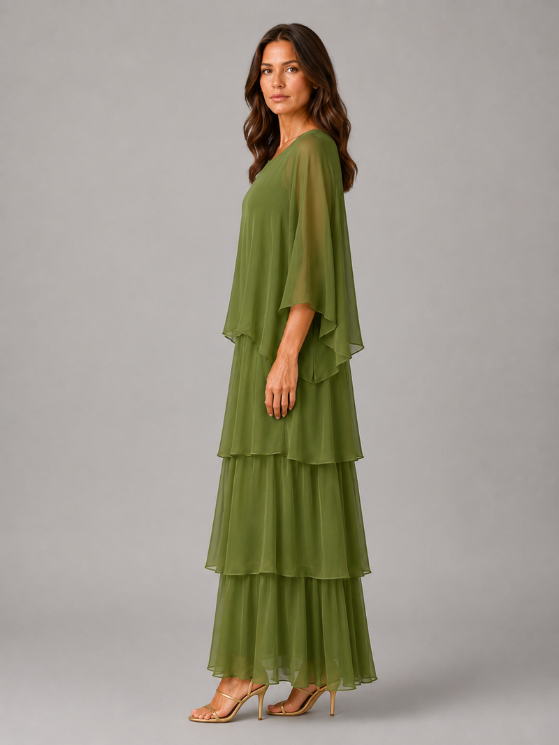 Women's Layered Chiffon Maxi Dress – Elegant Flowing Silhouette