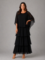 Women's Layered Chiffon Maxi Dress – Elegant Flowing Silhouette