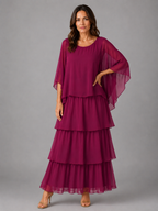 Women's Layered Chiffon Maxi Dress – Elegant Flowing Silhouette