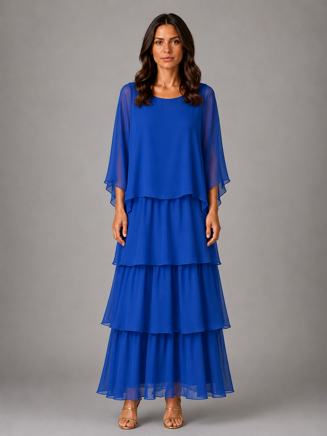 Women's Layered Chiffon Maxi Dress – Elegant Flowing Silhouette