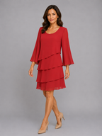 Women's Layered Chiffon Shift Dress – Flowing Silhouette