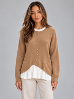 Women’s Layered Knit Cardigan – Button Front Pleated Hem Jumper