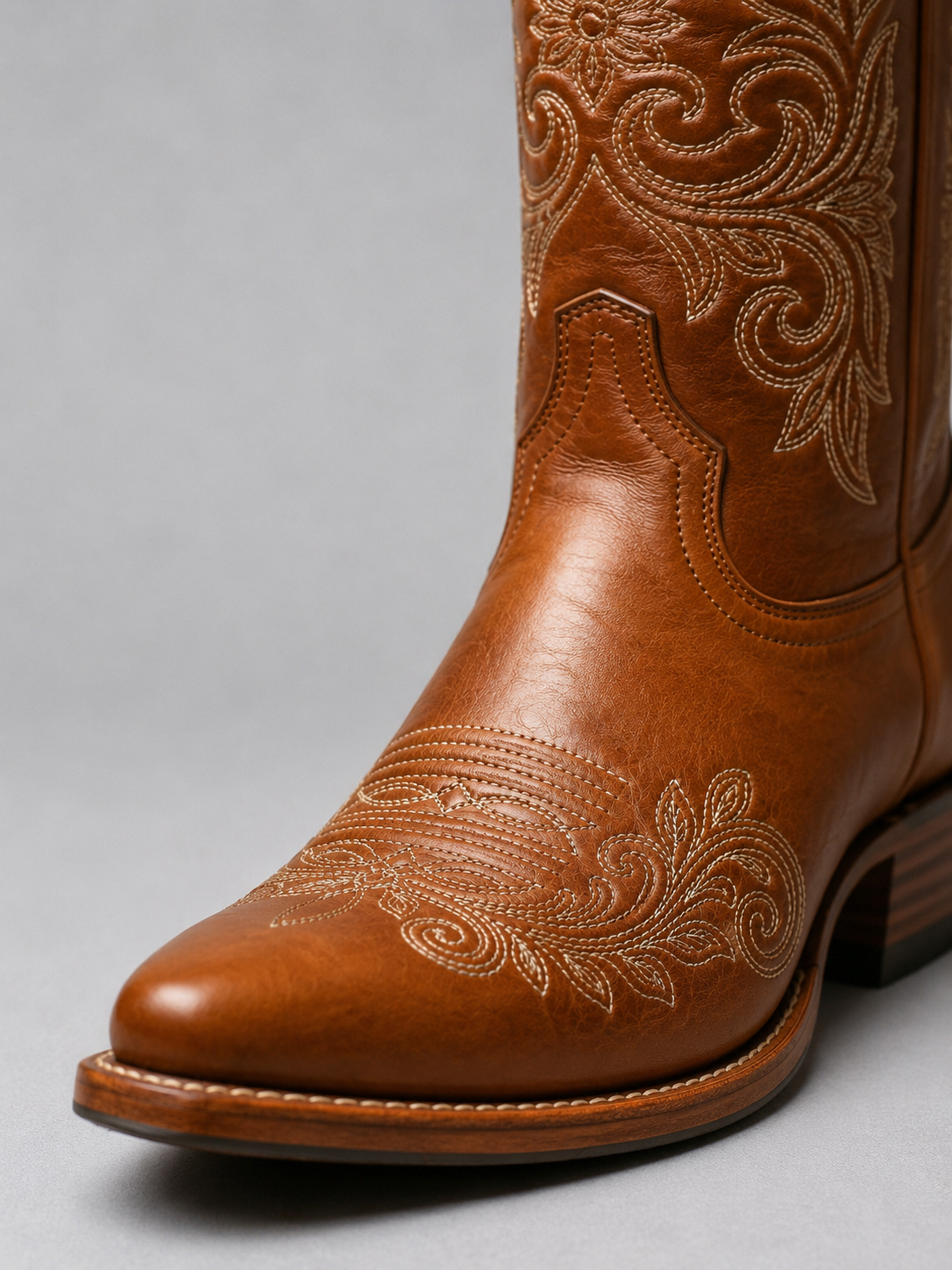 Women’s Leather Cowboy Boots – Embroidered Western Heel Boots
