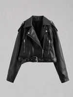 Women's Leather Look Biker Jacket – Relaxed Fit Belted Moto Style
