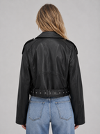 Women's Leather Look Biker Jacket – Relaxed Fit Belted Moto Style