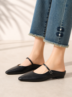 Women’s Leather Mary Jane Mules – Pointed Toe Minimal Design
