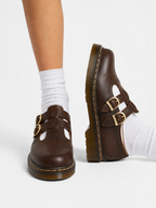 Women’s Leather Mary Jane Shoes – Double Buckle Chunky Sole Flats