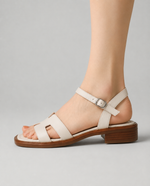 Women’s Leather Sandals – Strappy Buckle Low Heel