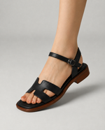 Women’s Leather Sandals – Strappy Buckle Low Heel
