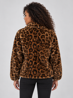 Women’s Leopard Print Faux Fur Jacket – Soft Plush Winter Coat