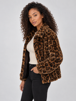 Women’s Leopard Print Faux Fur Jacket – Soft Plush Winter Coat