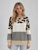 Women’s Leopard Print Jumper – Relaxed Crew Neck Knit Sweater