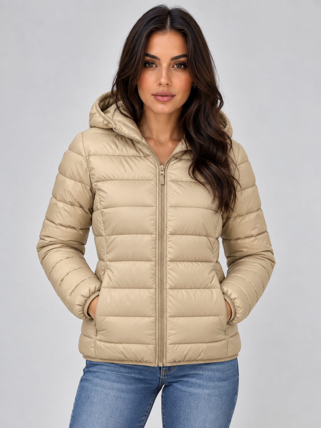 Women’s Lightweight Hooded Puffer Jacket – Quilted Zip-Up Coat