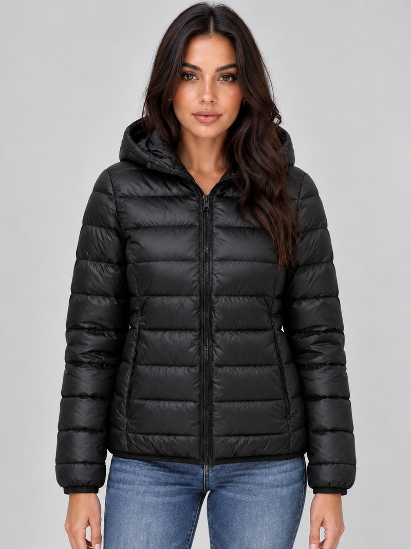 Women’s Lightweight Hooded Puffer Jacket – Quilted Zip-Up Coat