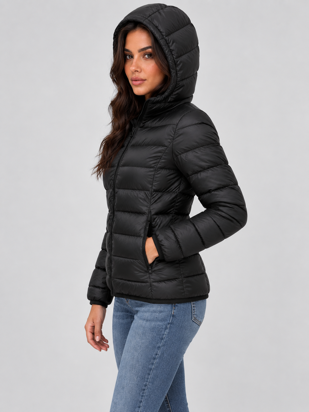 Women’s Lightweight Hooded Puffer Jacket – Quilted Zip-Up Coat
